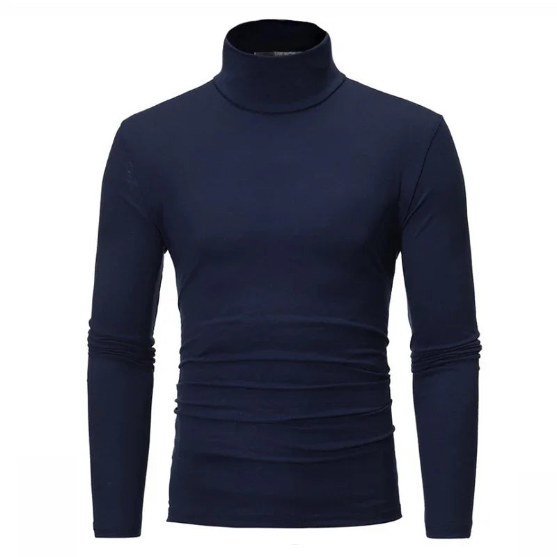 Men's Turtleneck Sweater, Thin Knitted Pullover for Spring and Autumn, Cotton Clothing in Black and White Tops