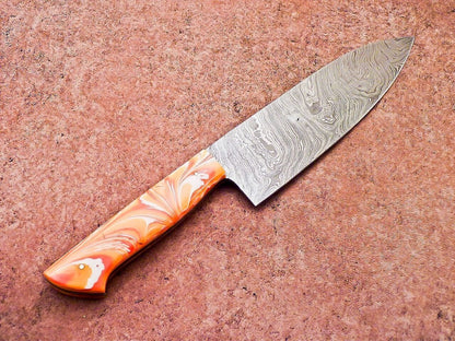 Premium Damascus Steel Knife  Resin Handle  HandStitched Leather Sheath 1