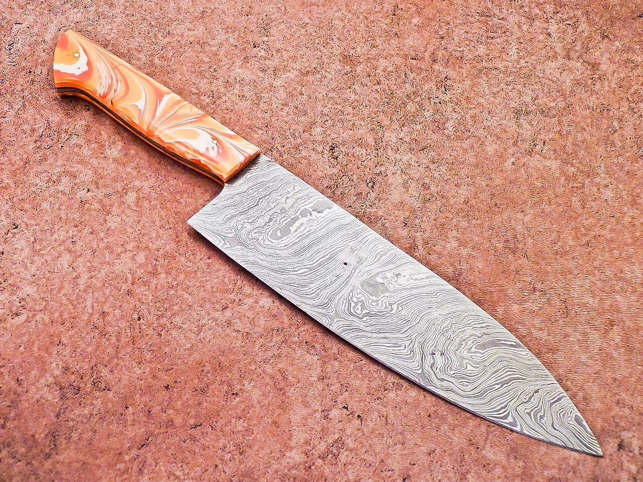 Premium Damascus Steel Knife  Resin Handle  HandStitched Leather Sheath 2