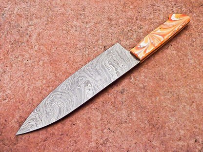 Premium Damascus Steel Knife  Resin Handle  HandStitched Leather Sheath 3