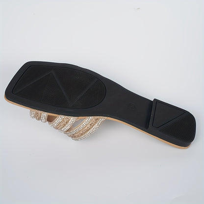 Womens Rhinestone Slide Sandals Monogram Ankle Strap Flats Elegant Casual Footwear For Everyday Sty 3
