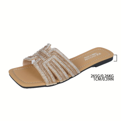 Womens Rhinestone Slide Sandals Monogram Ankle Strap Flats Elegant Casual Footwear For Everyday Sty 4