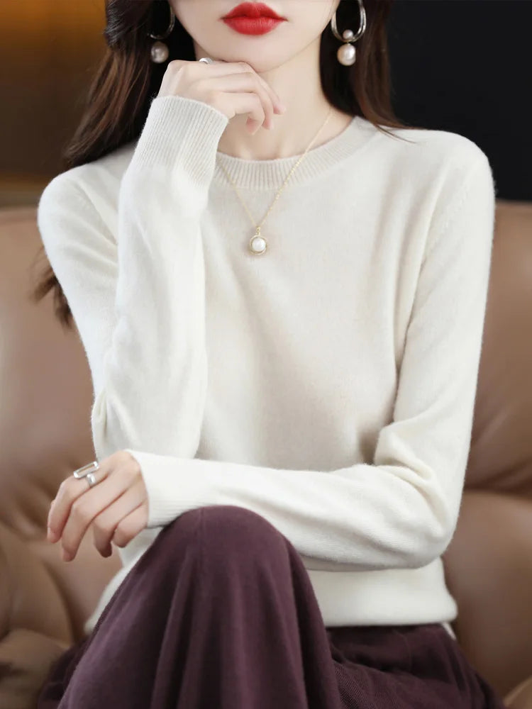 Womens Merino Wool Sweater O Neck Long Sleeve Pullover Spring Autumn Winter Basic Jumper Knitwear T 4