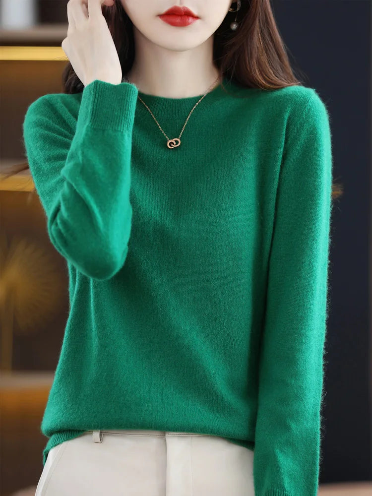 Womens Merino Wool Sweater O Neck Long Sleeve Pullover Spring Autumn Winter Basic Jumper Knitwear T 7