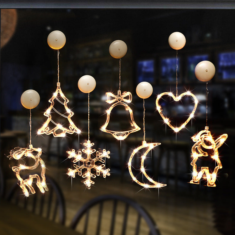 Christmas Sucker Lamp, Battery Powered LED Lights, Holiday Window Decoration for Home Decor, Bell Snowman Star Hanging