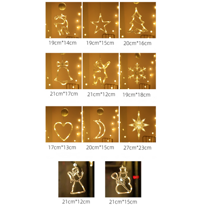 Christmas Sucker Lamp, Battery Powered LED Lights, Holiday Window Decoration for Home Decor, Bell Snowman Star Hanging