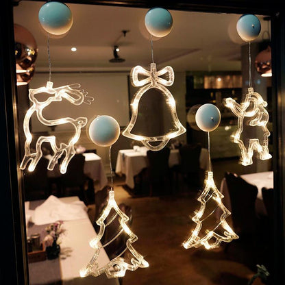 Christmas Sucker Lamp, Battery Powered LED Lights, Holiday Window Decoration for Home Decor, Bell Snowman Star Hanging