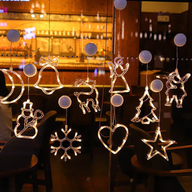 Christmas Sucker Lamp, Battery Powered LED Lights, Holiday Window Decoration for Home Decor, Bell Snowman Star Hanging