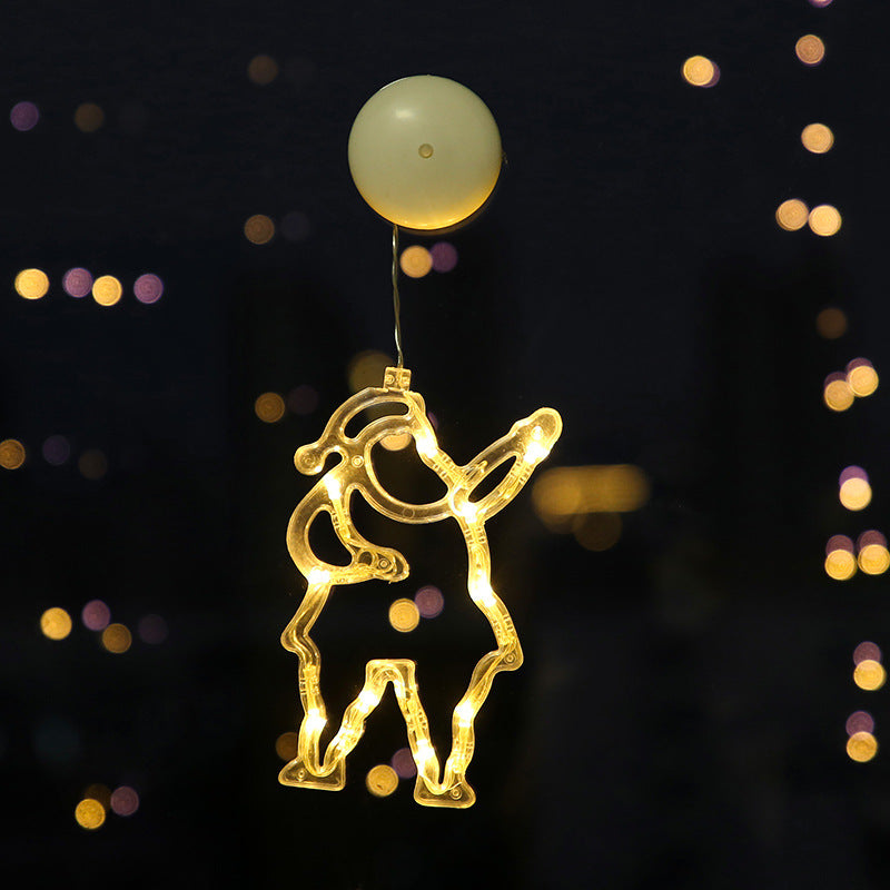 Christmas Sucker Lamp, Battery Powered LED Lights, Holiday Window Decoration for Home Decor, Bell Snowman Star Hanging