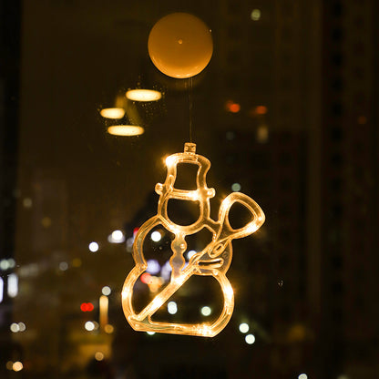 Christmas Sucker Lamp, Battery Powered LED Lights, Holiday Window Decoration for Home Decor, Bell Snowman Star Hanging