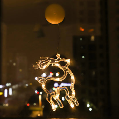 Christmas Sucker Lamp, Battery Powered LED Lights, Holiday Window Decoration for Home Decor, Bell Snowman Star Hanging