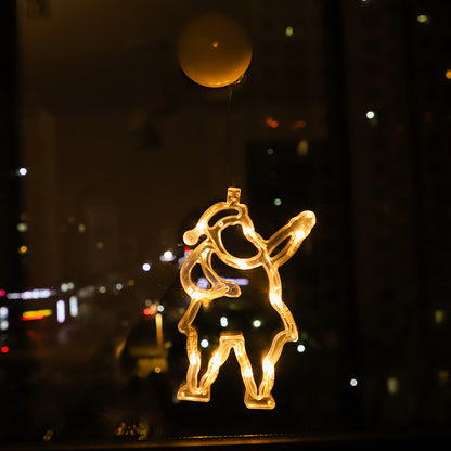 Christmas Sucker Lamp, Battery Powered LED Lights, Holiday Window Decoration for Home Decor, Bell Snowman Star Hanging