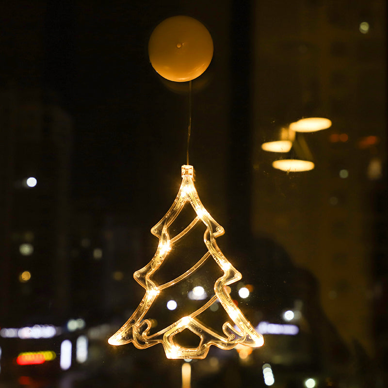 Christmas Sucker Lamp, Battery Powered LED Lights, Holiday Window Decoration for Home Decor, Bell Snowman Star Hanging