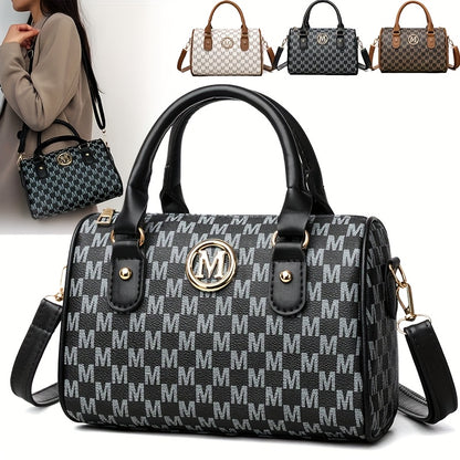 Faux Leather Small Crossbody Bag, Women Alphabet Shoulder Bag, Golden M Logo, for Work, Travel, Parties, Gift