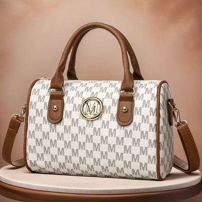 Faux Leather Small Crossbody Bag, Women Alphabet Shoulder Bag, Golden M Logo, for Work, Travel, Parties, Gift