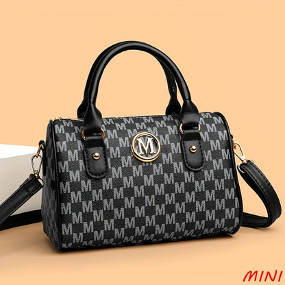 Faux Leather Small Crossbody Bag, Women Alphabet Shoulder Bag, Golden M Logo, for Work, Travel, Parties, Gift