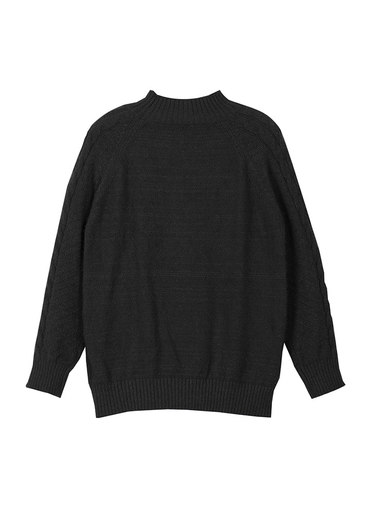 Ribbed Pullover Sweater High Neck Long Sleeve Stranded Knit Casual Wear For Autumn And Winter 2
