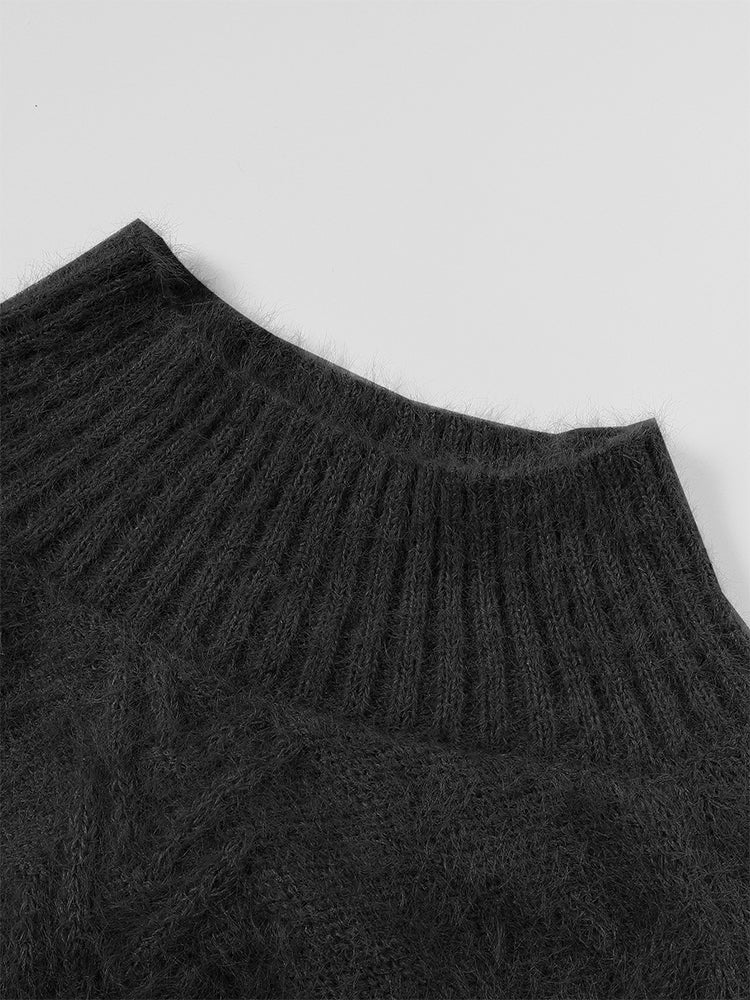 Ribbed Pullover Sweater High Neck Long Sleeve Stranded Knit Casual Wear For Autumn And Winter 3