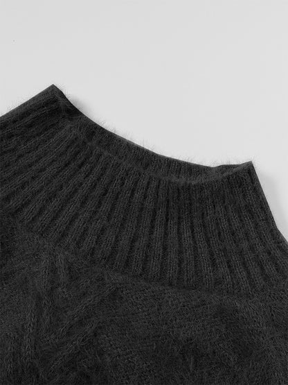Ribbed Pullover Sweater High Neck Long Sleeve Stranded Knit Casual Wear For Autumn And Winter 3