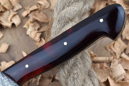 Custom Handmade Forged Damascus Steel Kitchen Chef Knife With Red  Black Resin Handle 3