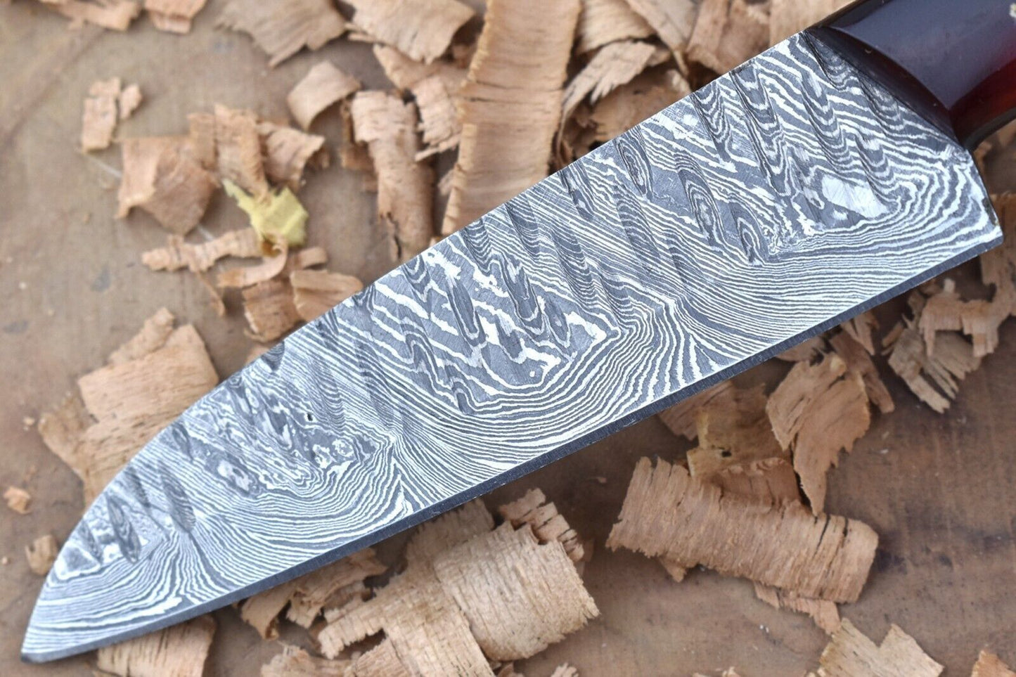 Custom Handmade Forged Damascus Steel Kitchen Chef Knife With Red  Black Resin Handle 1