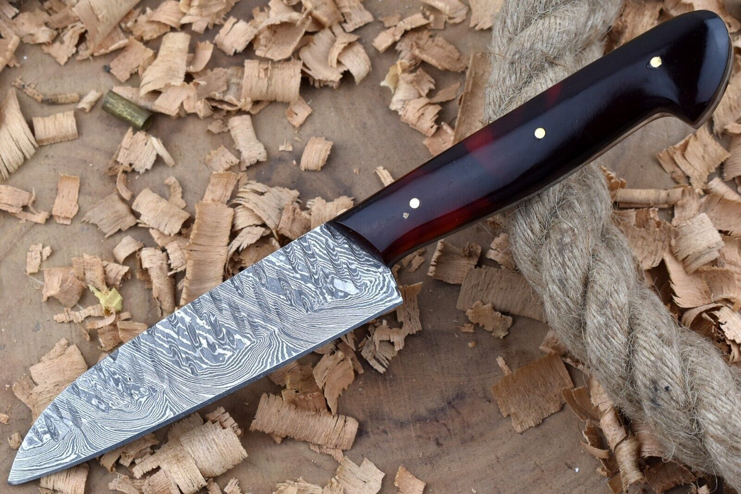 Custom Handmade Forged Damascus Steel Kitchen Chef Knife with Red & Black Resin Handle