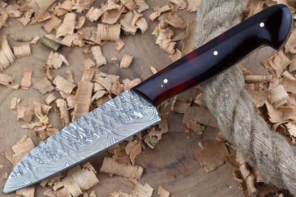 Custom Handmade Forged Damascus Steel Kitchen Chef Knife with Red & Black Resin Handle