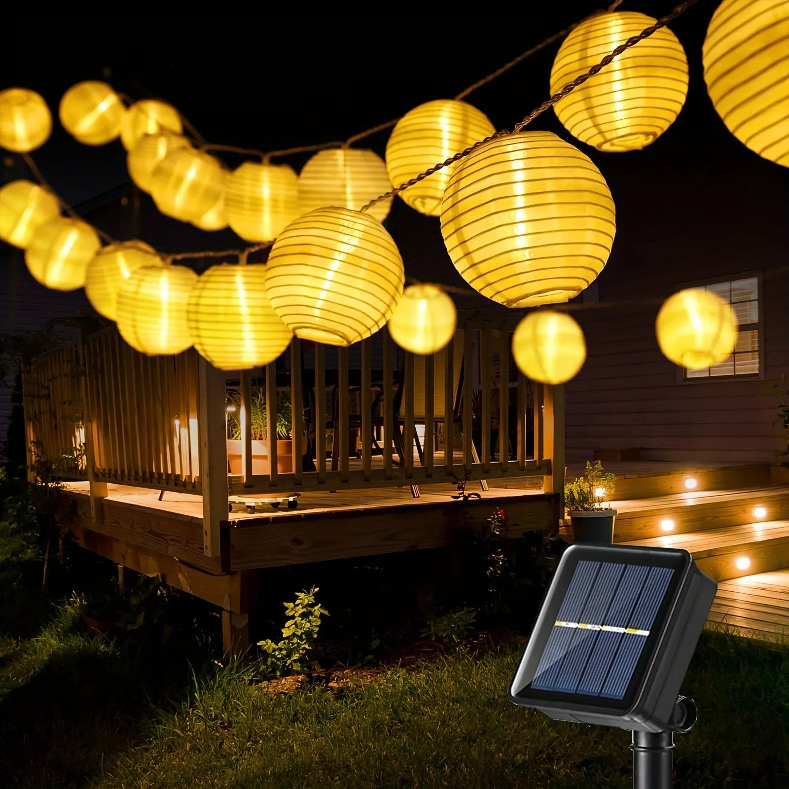 Solar Lantern String Lights, Waterproof Outdoor LED, Patio Garden Decor, Fairy Light Garland for Wedding, Party