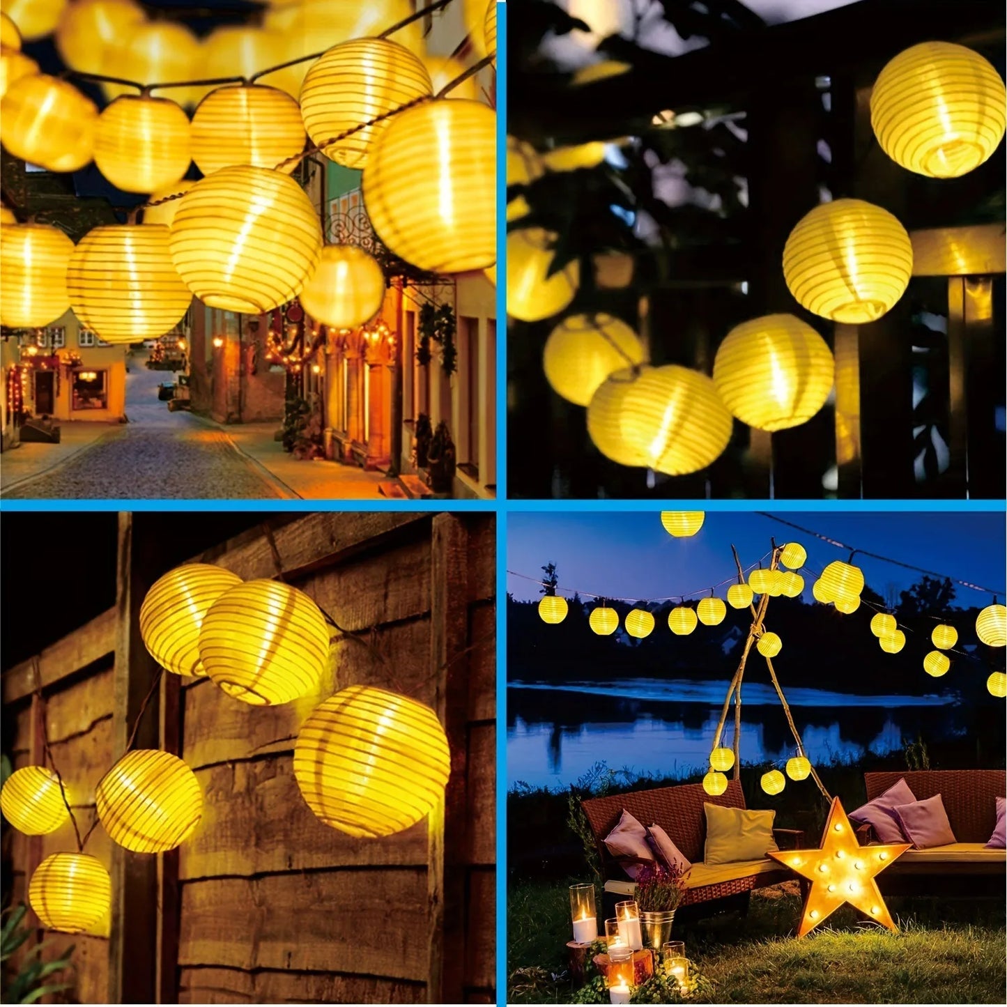 Solar Lantern String Lights, Waterproof Outdoor LED, Patio Garden Decor, Fairy Light Garland for Wedding, Party
