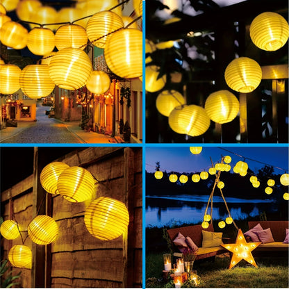Solar Lantern String Lights, Waterproof Outdoor LED, Patio Garden Decor, Fairy Light Garland for Wedding, Party