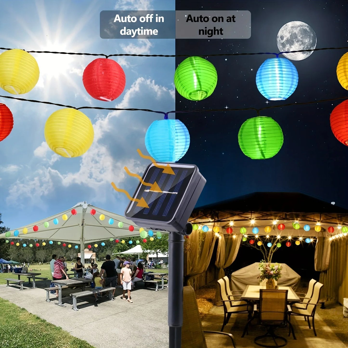 Solar Lantern String Lights, Waterproof Outdoor LED, Patio Garden Decor, Fairy Light Garland for Wedding, Party