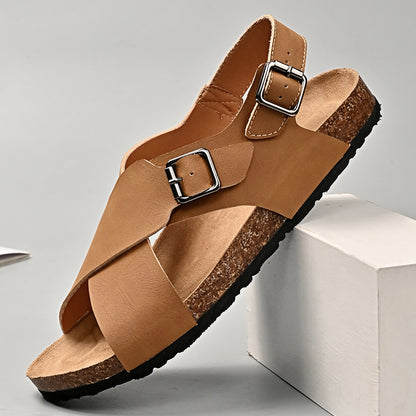 Men's Summer Leather Toe Cap Sandals, Outdoor Sports Tide Style, Handmade Hollow Mesh Beach Shoes