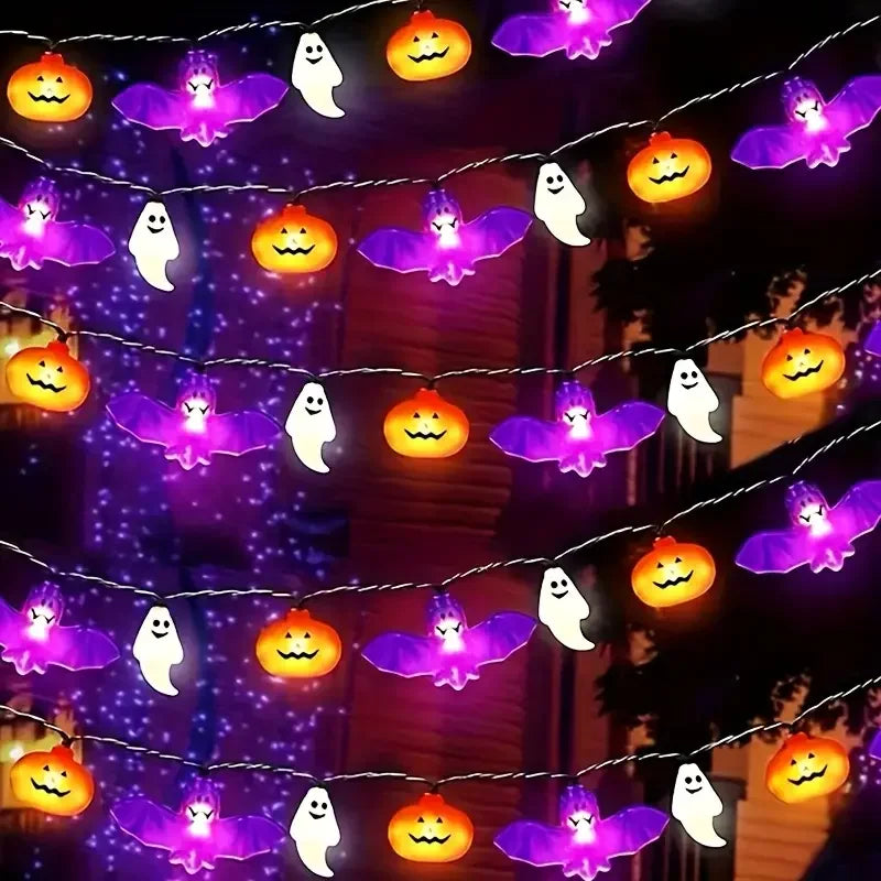 Battery Powered LED Halloween String Lights, Featuring Bats, Ghosts, and Pumpkins, for Party, Home, and Bedroom Decor