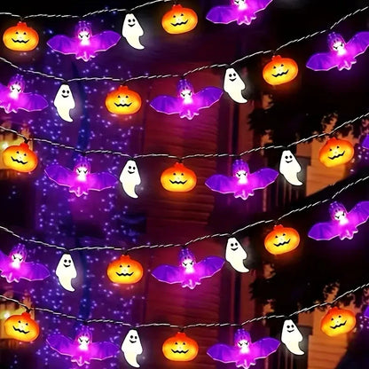 Battery Powered LED Halloween String Lights, Featuring Bats, Ghosts, and Pumpkins, for Party, Home, and Bedroom Decor