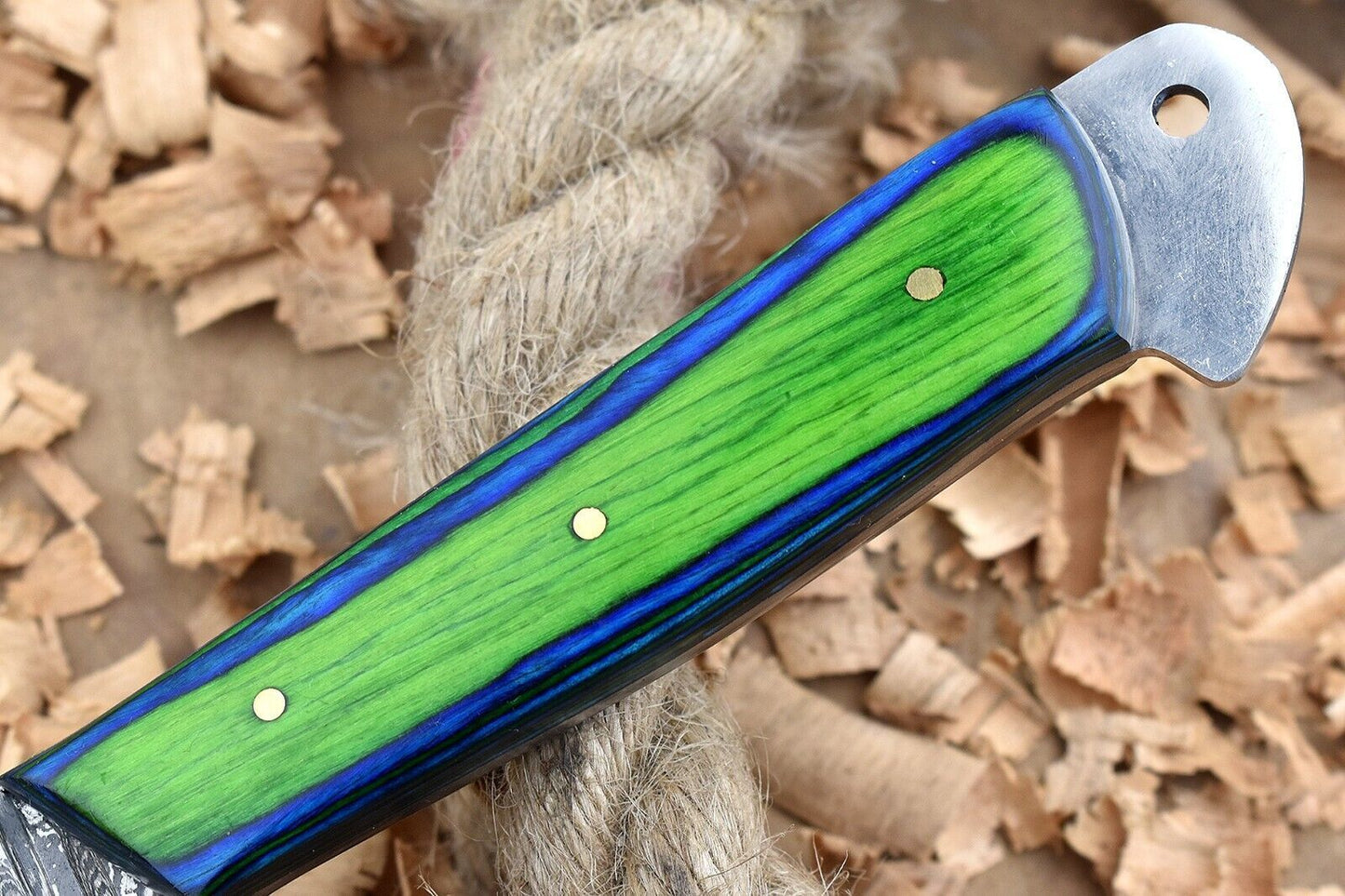 Custom Handmade Forged Damascus Steel Kitchen Chef Knife With Blue  Green Dollar Thappa Handle 1