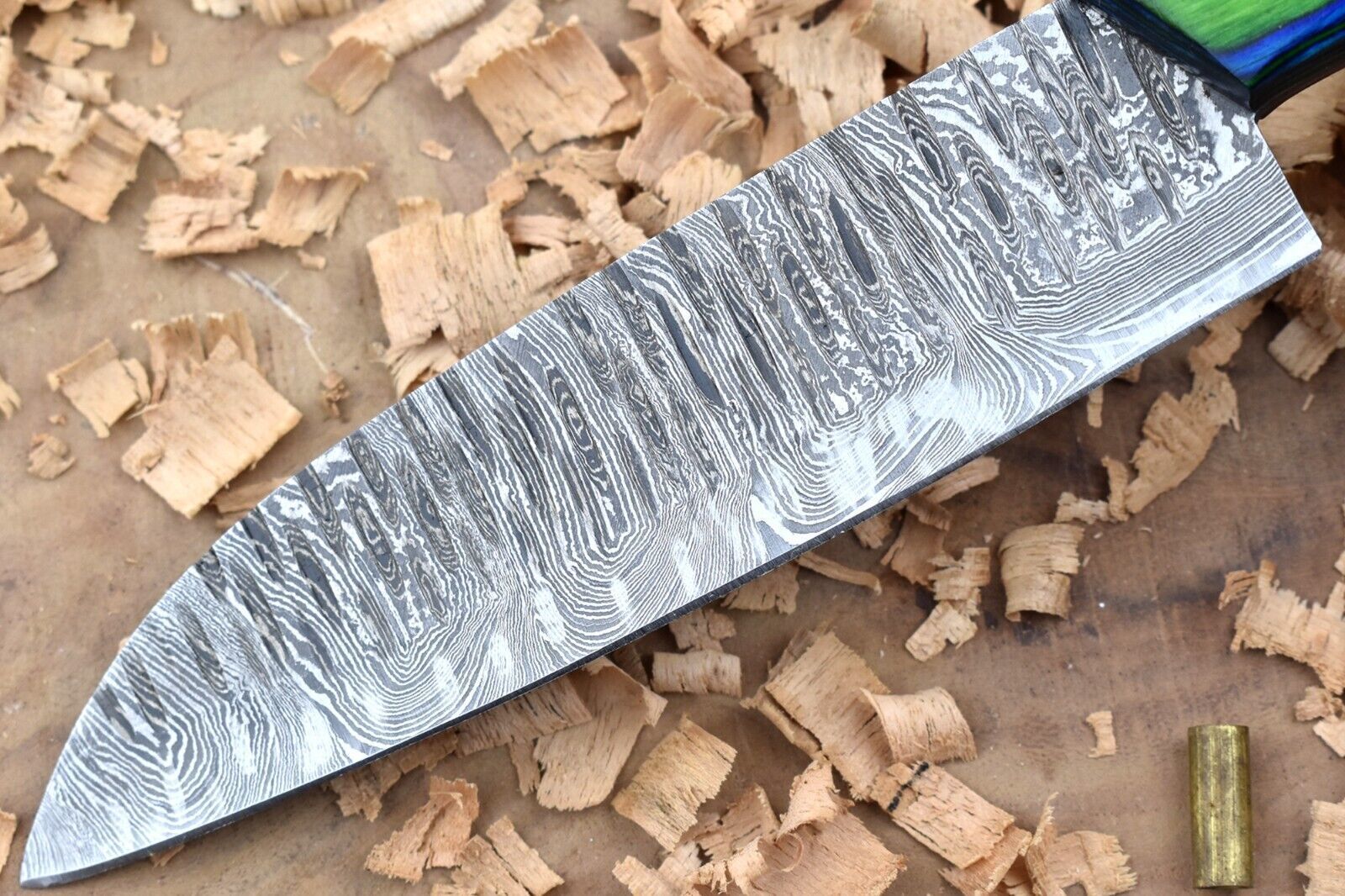 Custom Handmade Forged Damascus Steel Kitchen Chef Knife With Blue  Green Dollar Thappa Handle 2