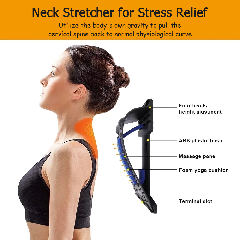 Apparatus Neck Shoulder Stretcher, Cervical Spine Support Relaxer, 4 Level Neck Stretches Massage, Muscle Massage