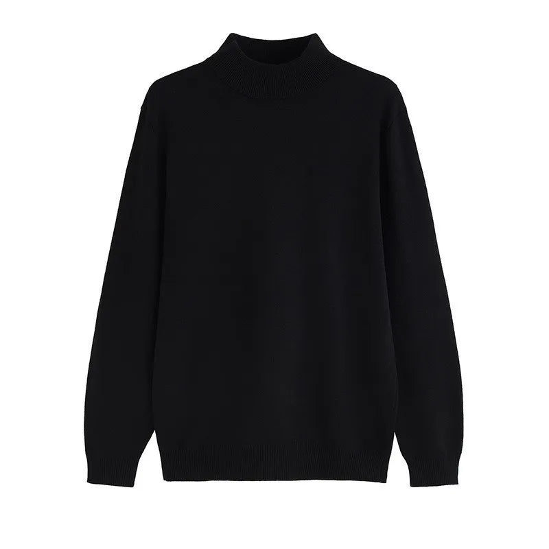 Men's Sweater, Half Polo Turtle Neck, Loose Fit Knit Top, Autumn Winter Base Layer