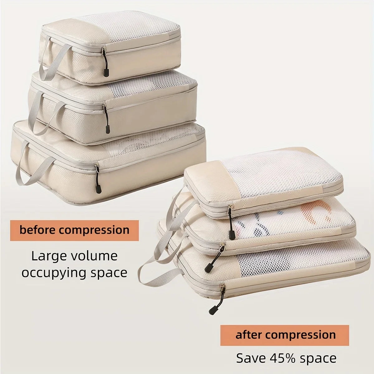 Travel Bag Luggage Organizer, Compression Cube Set, Carry-On Travel Essentials