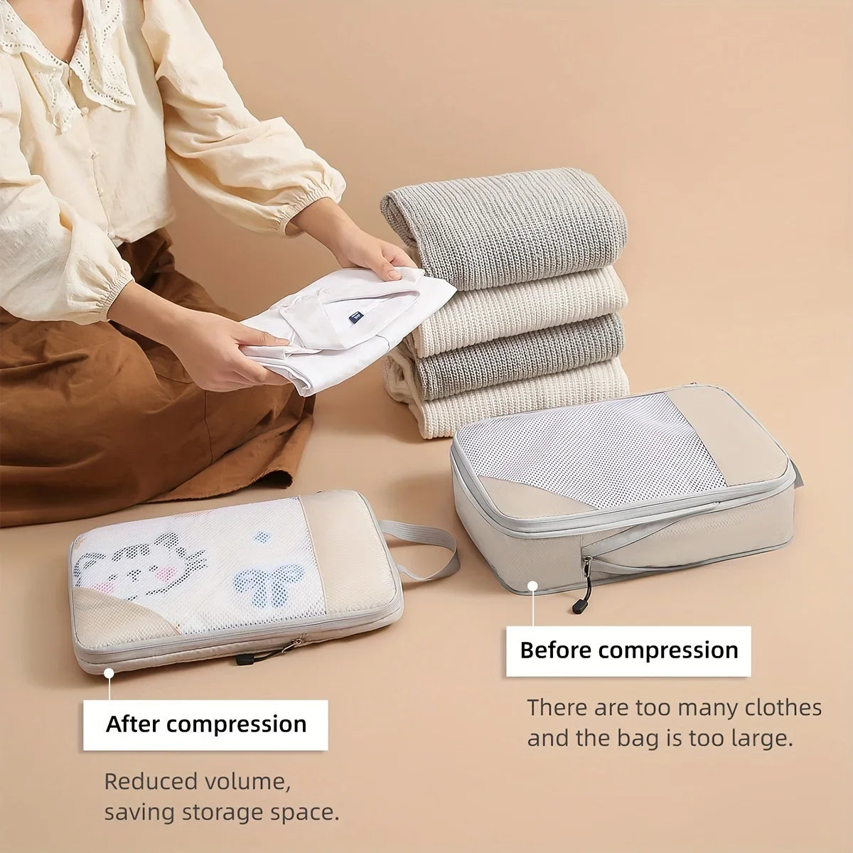 Travel Bag Luggage Organizer, Compression Cube Set, Carry-On Travel Essentials