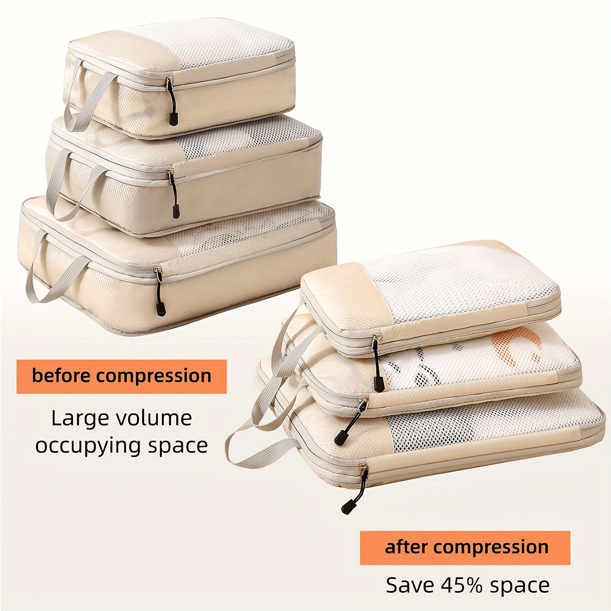 Travel Bag Luggage Organizer, Compression Cube Set, Carry-On Travel Essentials