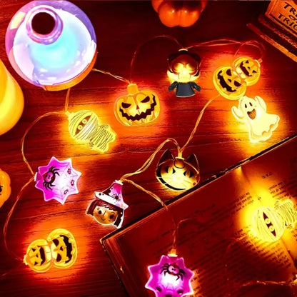 Battery Operated Halloween String Lights, Waterproof Starburst, Spider, and Skeleton Design for Camping, Curtain