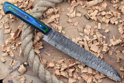 Custom Handmade Forged Damascus Steel Kitchen Chef Knife With Blue  Green Dollar Handle 1