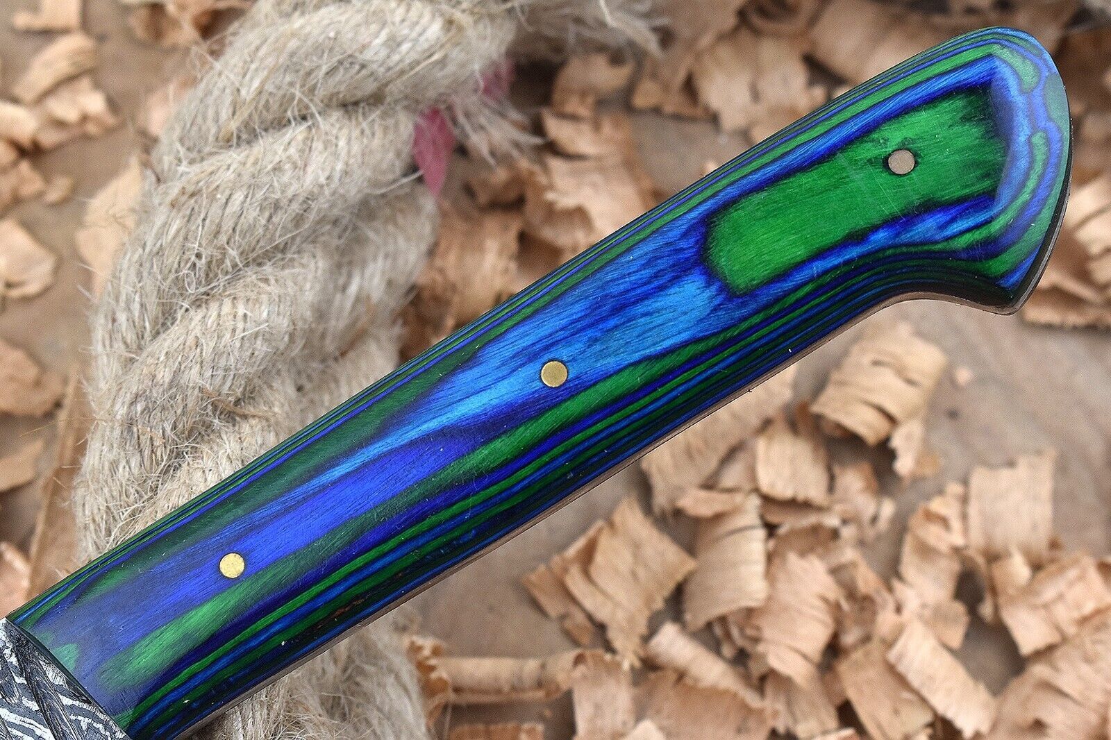Custom Handmade Forged Damascus Steel Kitchen Chef Knife With Blue  Green Dollar Handle 2