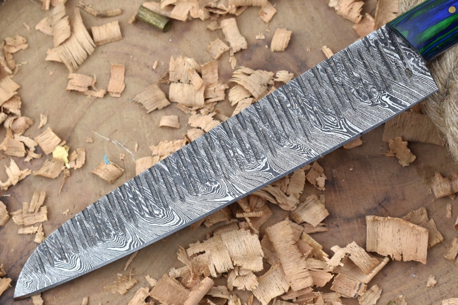 Custom Handmade Forged Damascus Steel Kitchen Chef Knife With Blue  Green Dollar Handle 3