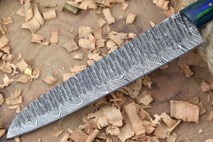 Custom Handmade Forged Damascus Steel Kitchen Chef Knife With Blue  Green Dollar Handle 3