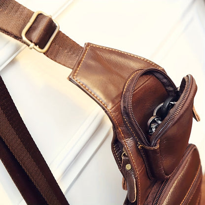 Leather Backpack, Crossbody Bag, Tactical Outdoor Travel Chest Bag, Single-Shoulder Design for Hiking and Camping