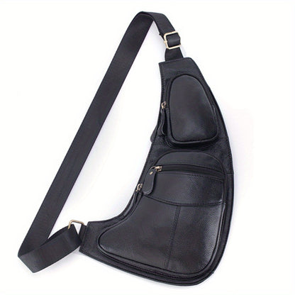 Leather Backpack, Crossbody Bag, Tactical Outdoor Travel Chest Bag, Single-Shoulder Design for Hiking and Camping