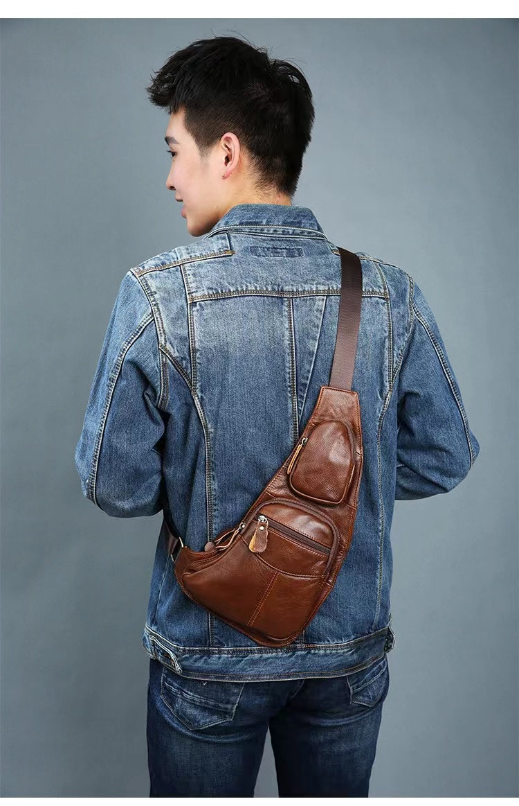 Leather Backpack, Crossbody Bag, Tactical Outdoor Travel Chest Bag, Single-Shoulder Design for Hiking and Camping