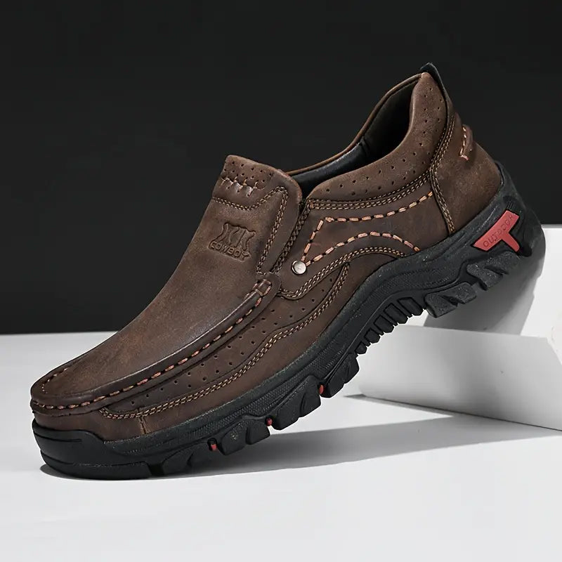 Men Leather Shoes, Handmade Casual Loafers, Outdoor Slip On Moccasins, Non Slip Walking Flats